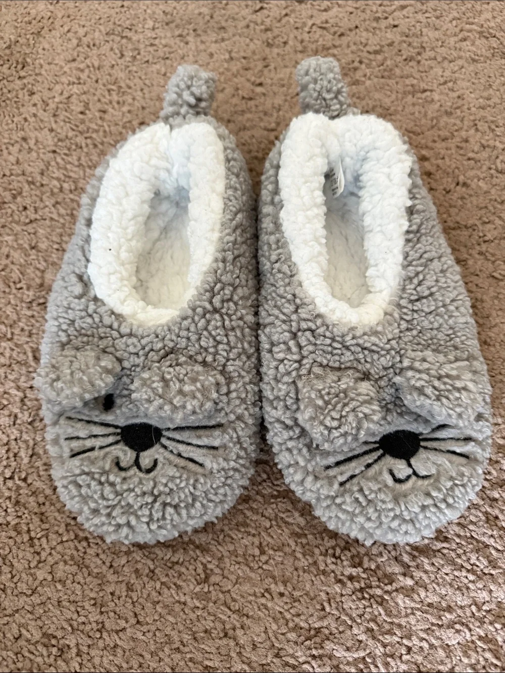 Snoozies Gray Mouse Plush Slippers Kids Medium Sherpa Lined Non-Slip